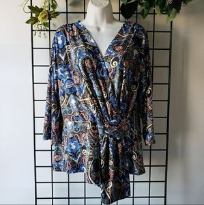⭐Blue Wrap Style Long Sleeve Blouse XL